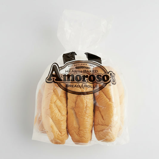 Packaged bread rolls with Amoroso's branding on a white background