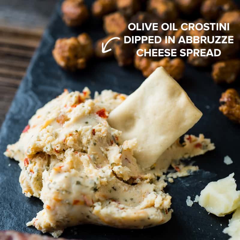 Di Bruno Bros. Olive oil crostini dipped in an abbruzze cheese spread