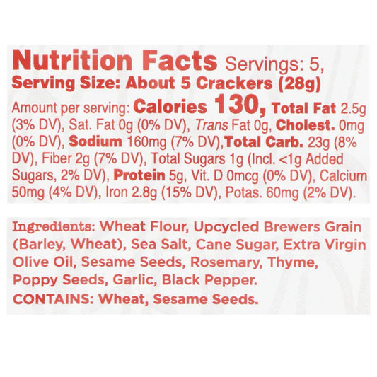 Nutrition facts label for a product with detailed information on calories, nutrients, and ingredients.