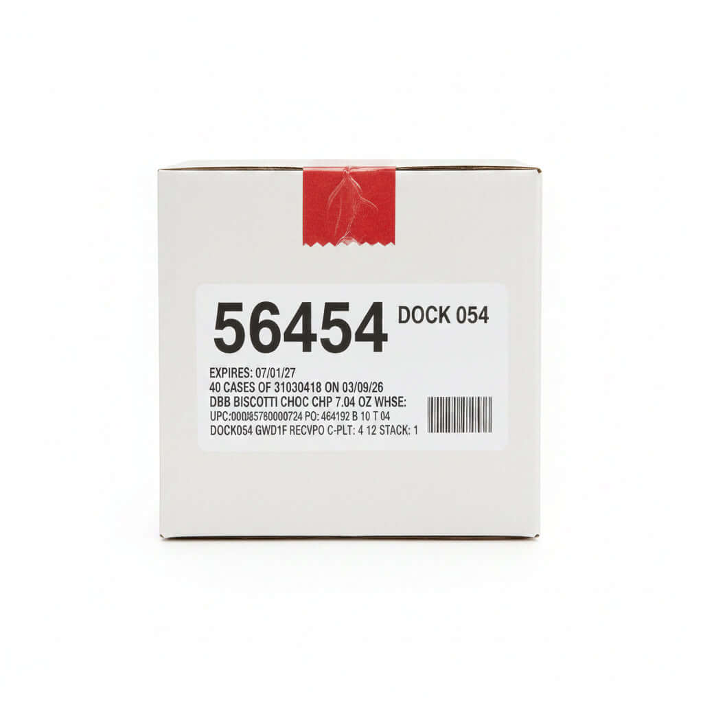 Stack of boxes with a red label in a warehouse setting