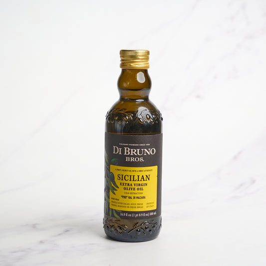 A bottle of Sicilian Extra Virgin Olive Oil by Di Bruno Bros.