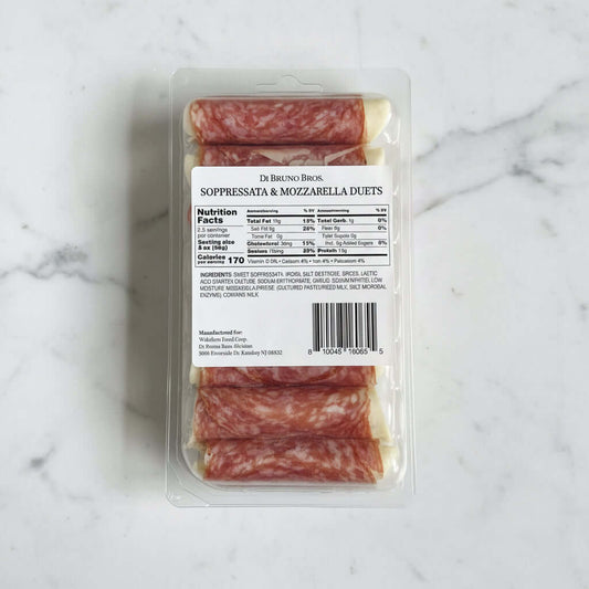 Packaged food item with a label on a gray background