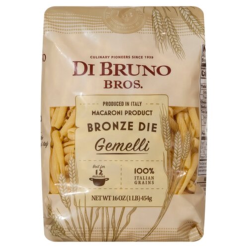 Front of Di Bruno Bros. Bronze Die Gemelli 16 oz package