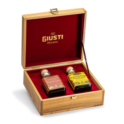 Balsamic Vinegar Gift Set, 3 & 4 Gold Medals in Wooden Box, 2 × 8.4 fl oz