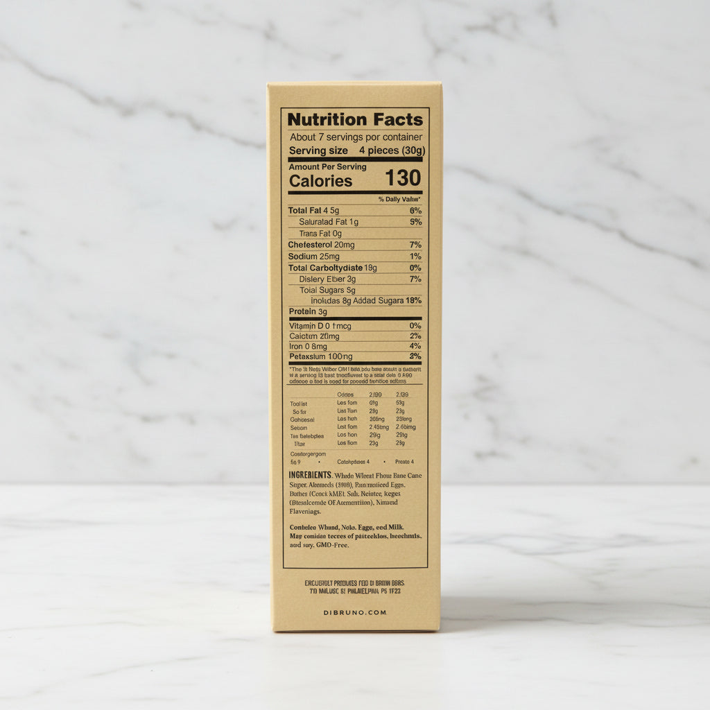 Nutrition facts label on a box with a white background