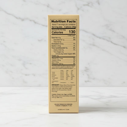 Nutrition facts label on a box with a white background