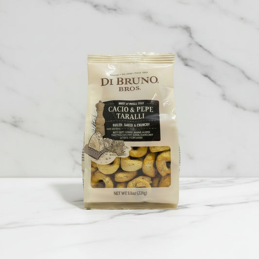 Di Bruno Bros Cacio & Pepe Tarallo pasta package on a gray background
