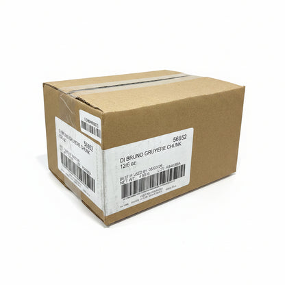 Cardboard box with a label on a concrete floor