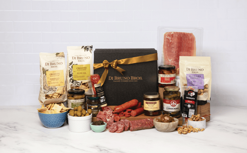Di Bruno Bros. Charcuterie Collection Gourmet Gift Box with its packaged assortment