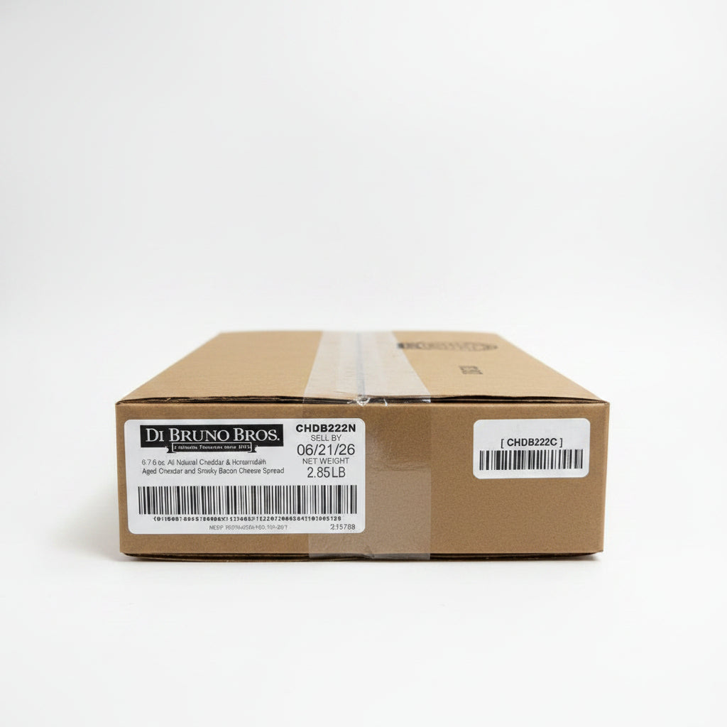 Cardboard box with Di Bruno Bros label on a black surface