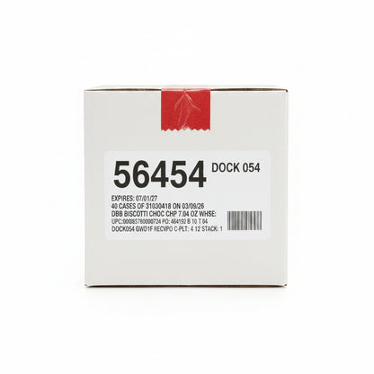 Stack of boxes with a red label in a warehouse setting