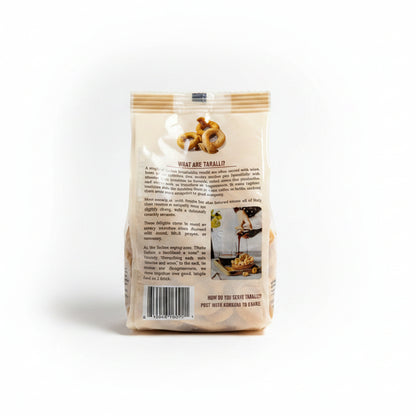 Back view of a Taralys pretzel package on a white background