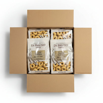 Box of Di Bruno Bros Classic Taralli on a cardboard surface