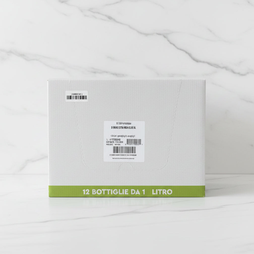 Cardboard box with labels in a warehouse setting