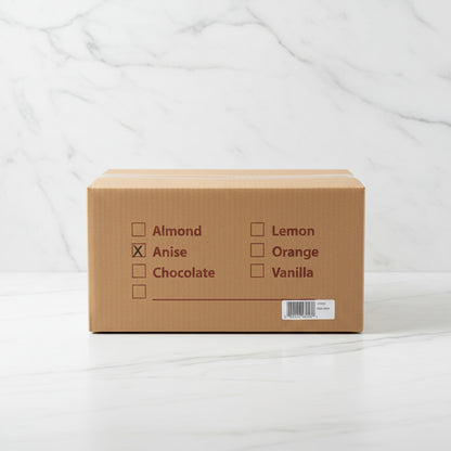 Cardboard box with flavor selection checkboxes on a white background