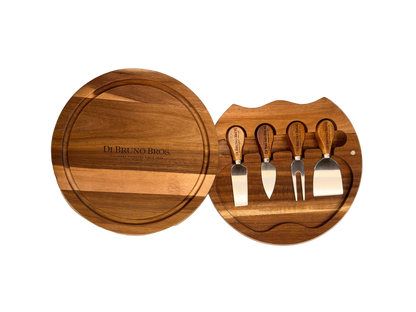 Di Bruno Bros. Round Cheese Board & Knife Set from the top- open
