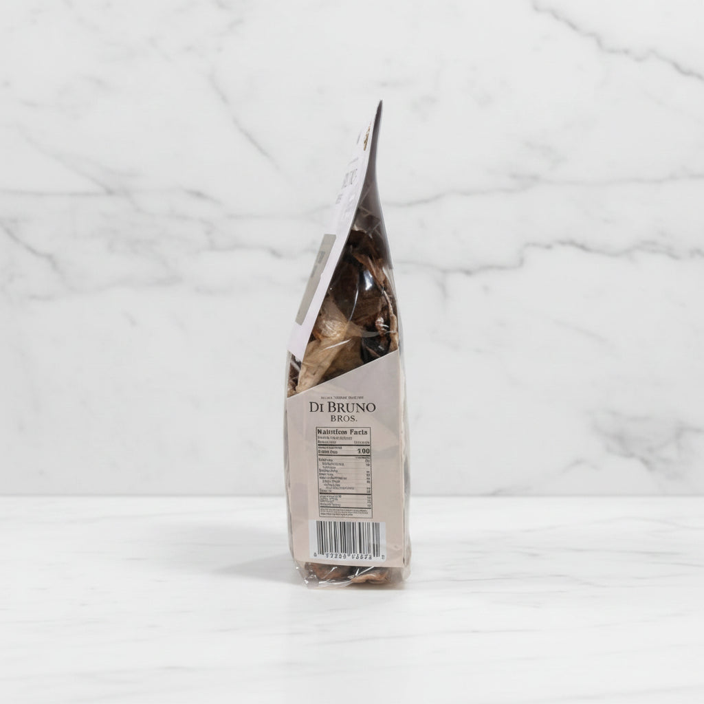 Packaged food item on a wooden surface with a blurred background