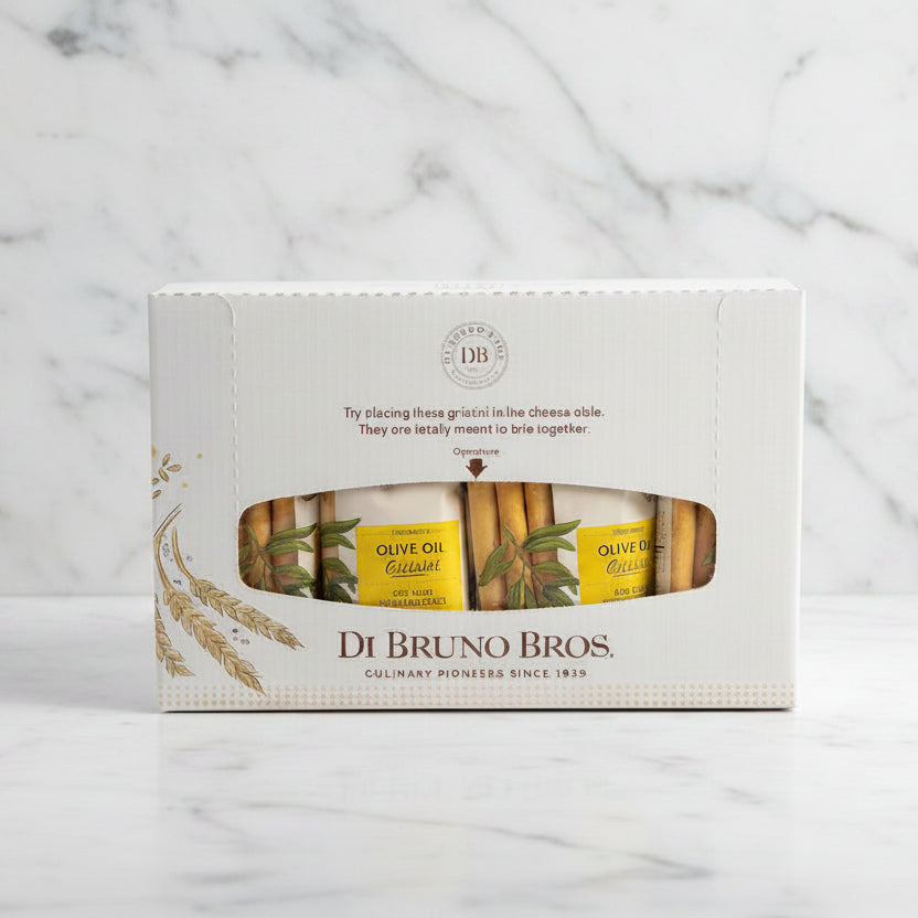 Di Bruno Bros pasta box on a white marble surface