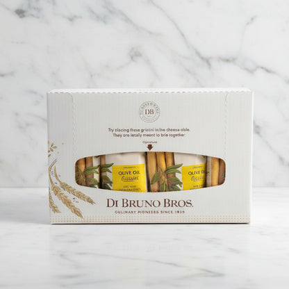 Di Bruno Bros pasta box on a white marble surface