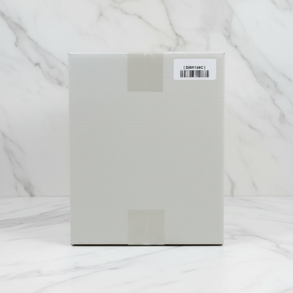 Cardboard box with a barcode label in a warehouse setting