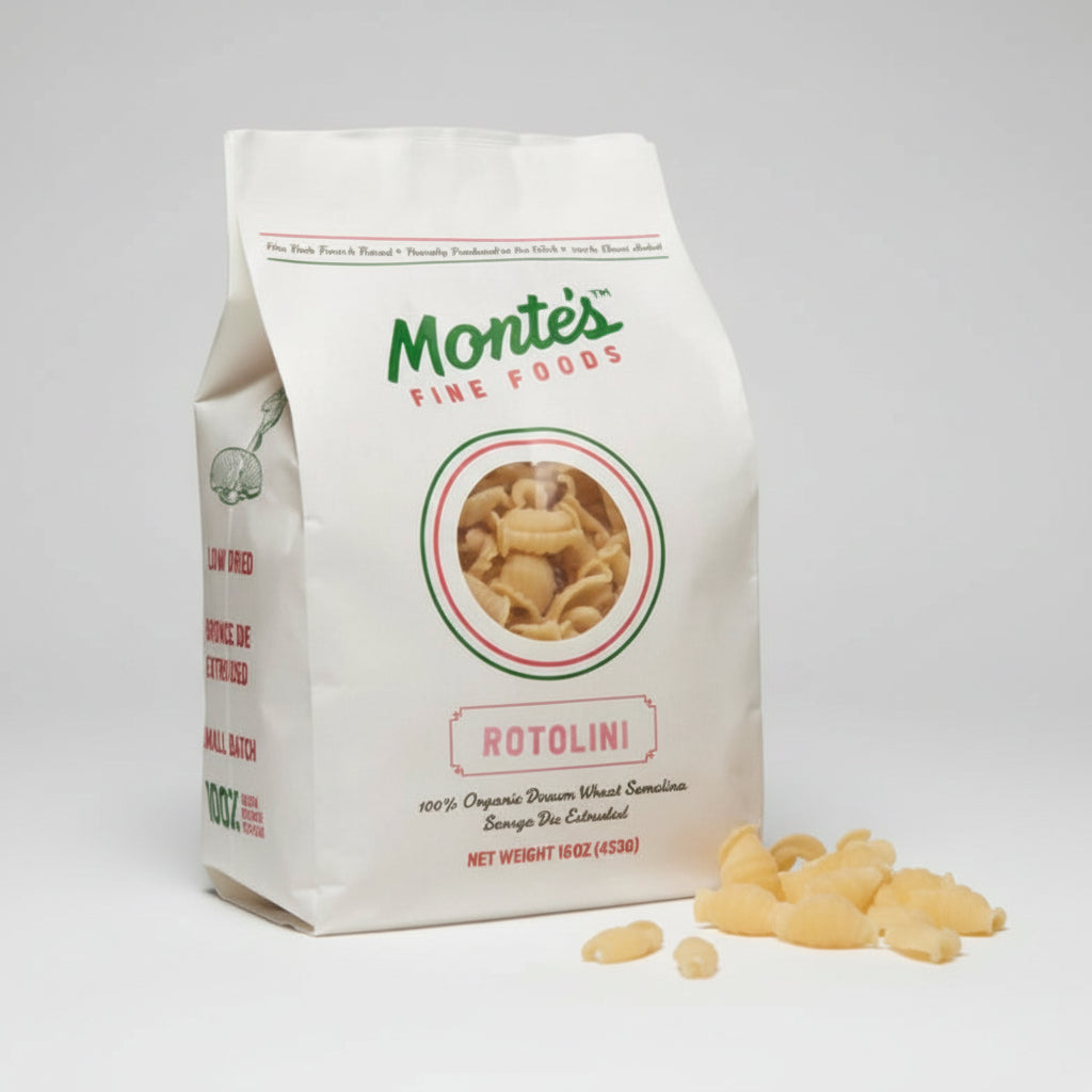 Monte's Fine Foods Rotolini pasta package on a white background