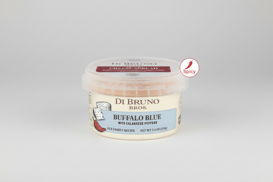 Di Bruno Bros. Buffalo Blue cheese spread container with packaging illustration on a white background