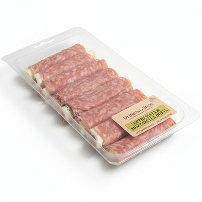 Packaged food item with a label on a white surface