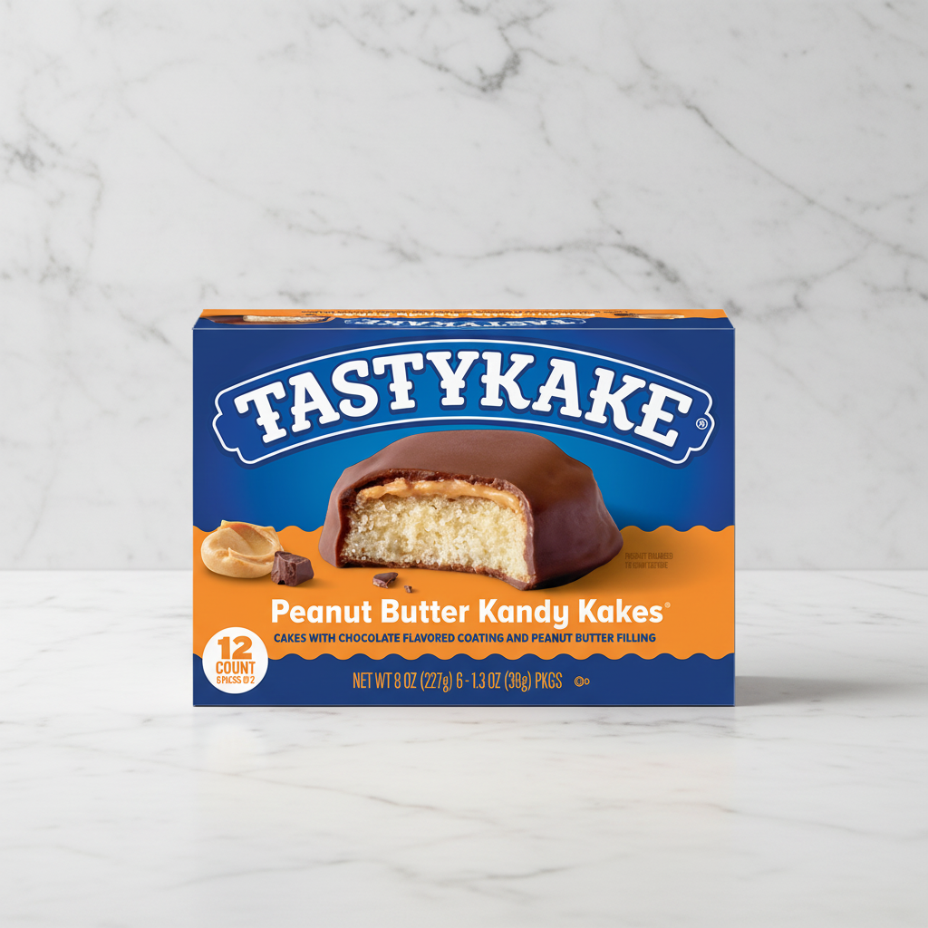 Tastykake Peanut Butter Kandy Kakes packaging on a white background