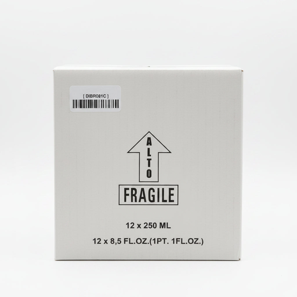 Cardboard box with 'Fragile' label on a black surface