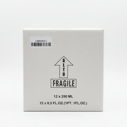 Cardboard box with 'Fragile' label on a black surface