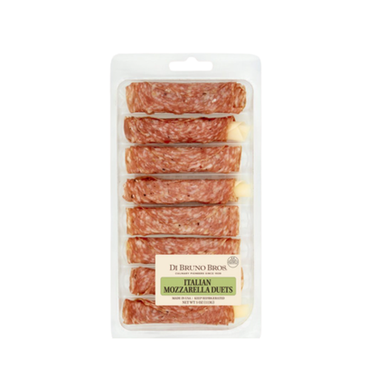 Packaged Italian Mozzarella Duetts by Di Bruno Bros on a white background