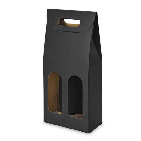 Black Linen Embossed Carry Boxes W/Windows 2 Bottle Box