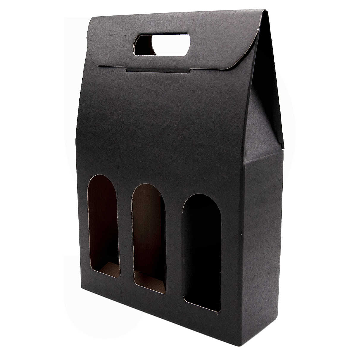 Black Linen Embossed Carry Boxes W/Windows 3 Bottle Box