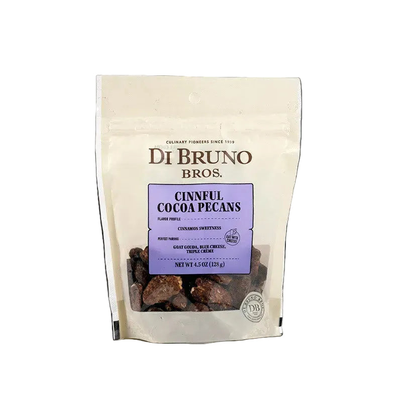Bag of Di Bruno Bros. Cinnful Cocoa Pecans on a white background