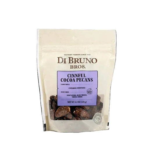 Bag of Di Bruno Bros. Cinnful Cocoa Pecans on a white background