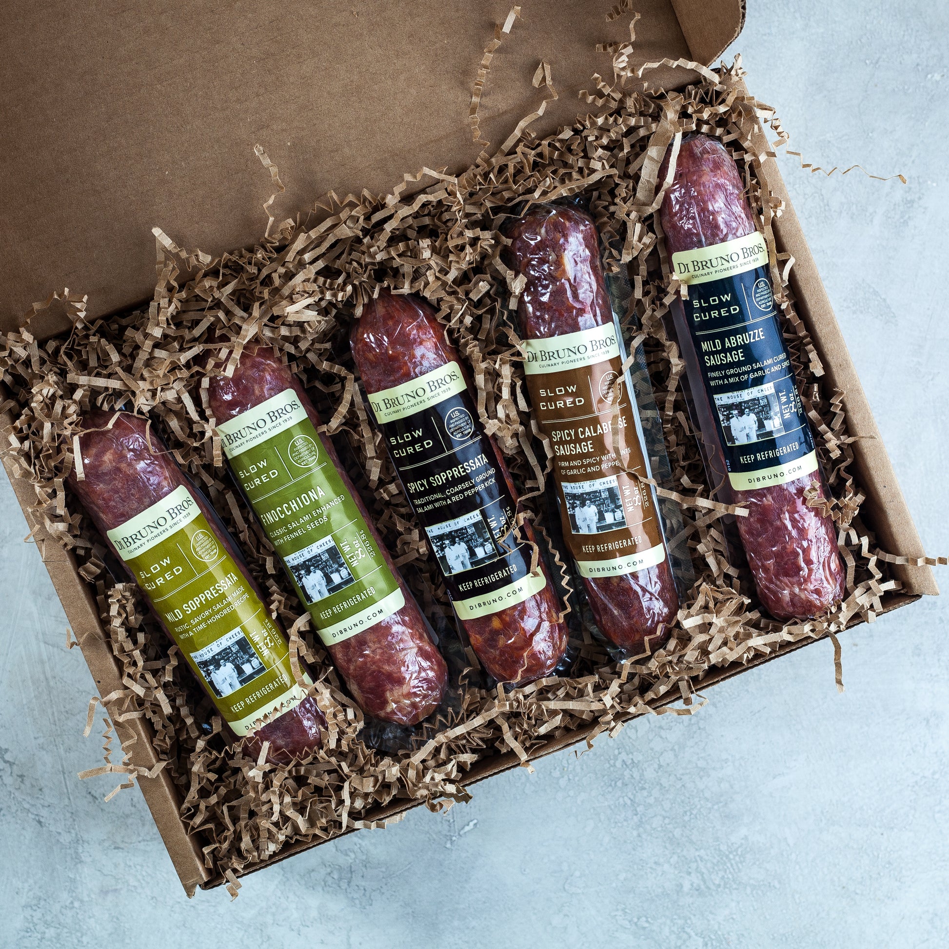 Box of various DI Bruno Bros. chubs.