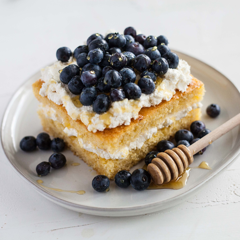 Blueberry Mascarpone Cornbread Cake